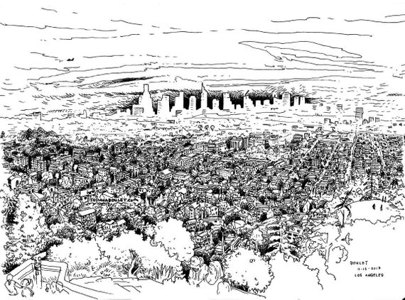 570x423 Print Los Angeles Skyline Illustration L.a Drawing Etsy - Los Angeles Skyline Sketch