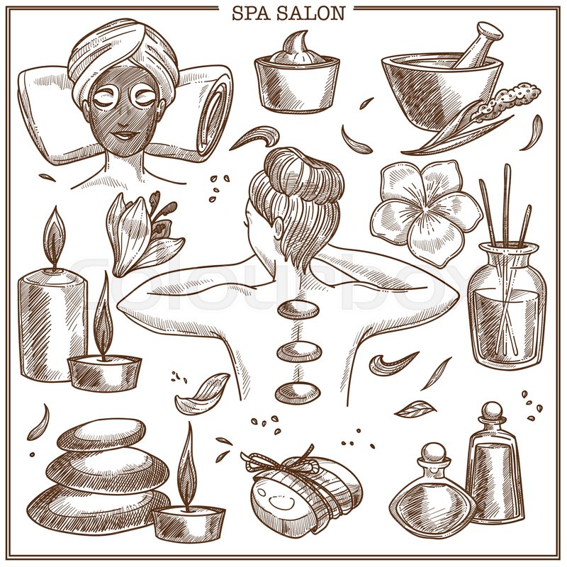 800x800 Spa Salon Treatments Sketch Vector Icons. Isolated Set Of Woman - Lotion Sketch