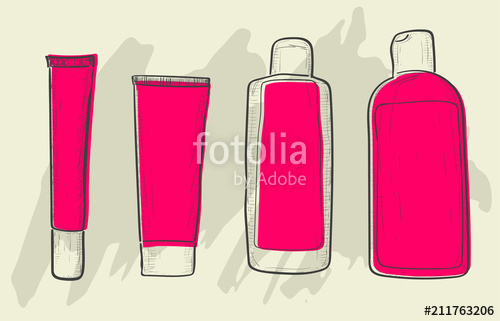 500x321 Set With Blank Cosmetics Tubes And Bottles, Cream, Lotion. Sketch - Lotion Sketch
