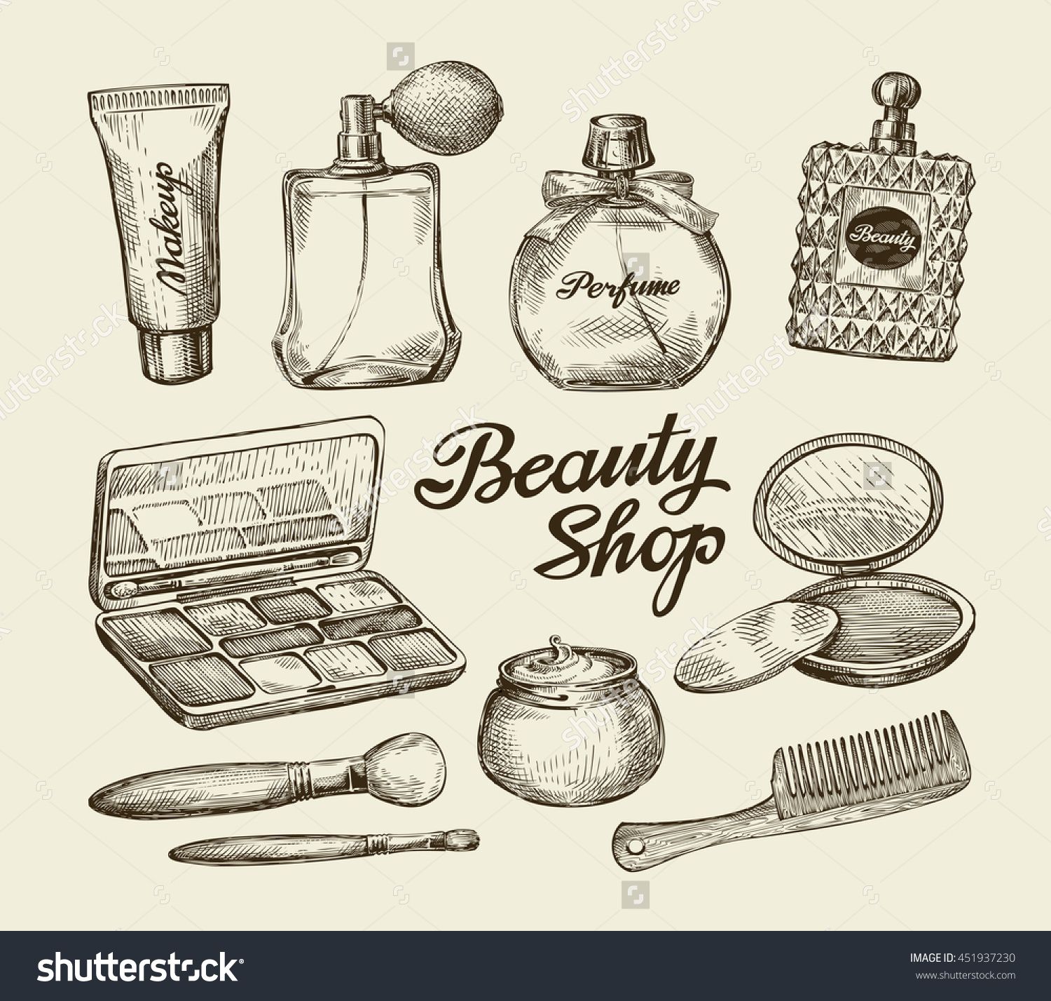 1500x1428 Stock Vector Hand Drawn Vintage Womens Cosmetics Sketch Perfume - Lotion Sketch