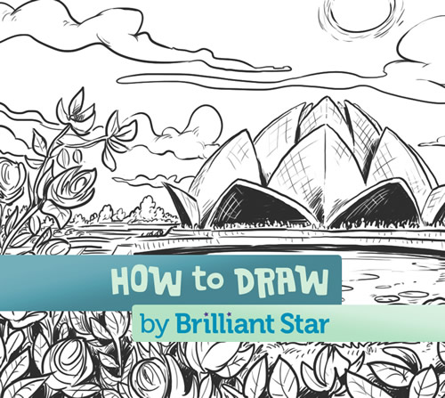 500x447 How To Draw The Lotus Temple Brilliant Star - Lotus Temple Sketch