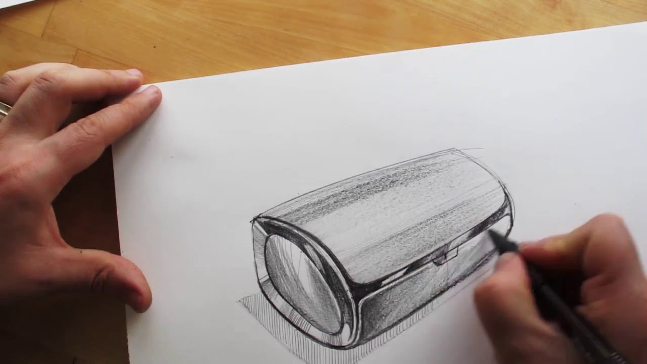 1280x720 How To Draw. Product Design Sketching. Bluetooth Speaker Design - Loudspeaker Sketch