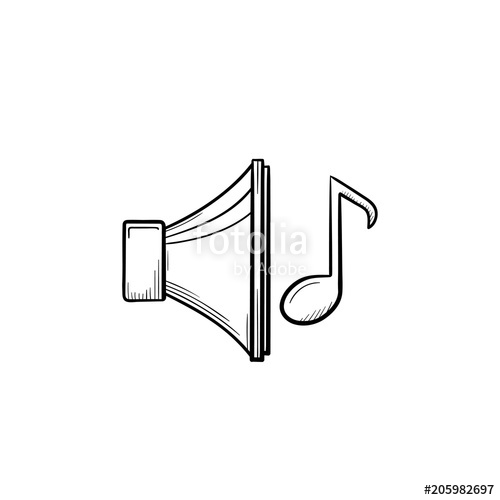 500x500 Music Playing Hand Drawn Outline Doodle Icon. Loudspeaker With - Loudspeaker Sketch