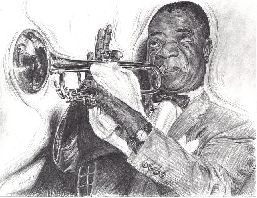 900x695 Louis Armstrong Drawing By Michael Morgan - Louis Armstrong Sketch