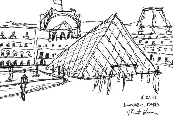 600x403 The Louvre Art Print By Robert R Lowe Iii - Louvre Sketch
