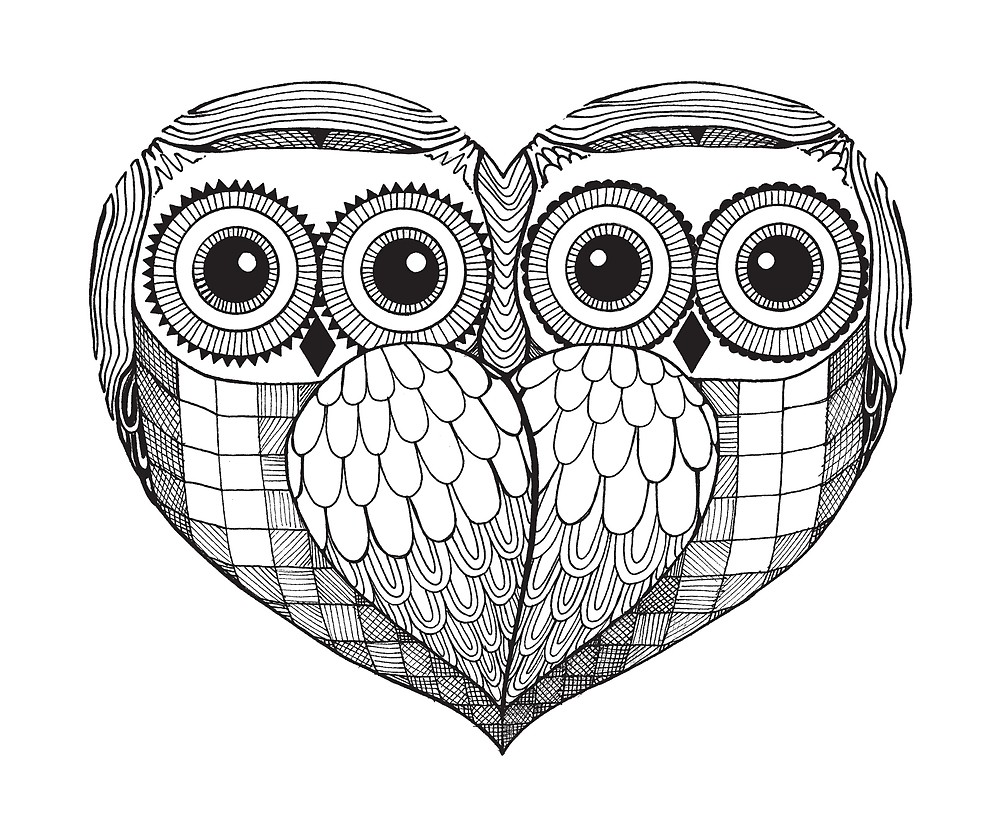 1000x820 Owl Sketch - Love Birds Sketch