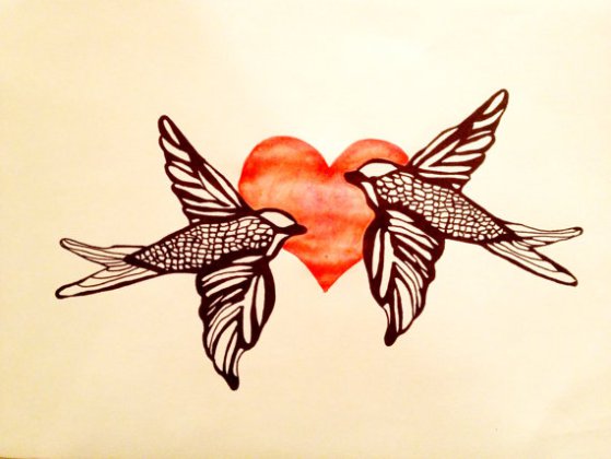 559x420 Snap Original Drawing Love Birds In Marker On Sketch Paper 9 X - Love Birds Sketch Images