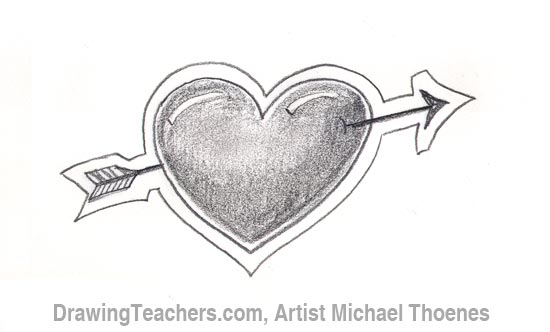 550x332 How To Draw A Heart With Arrow - Love Heart Sketch