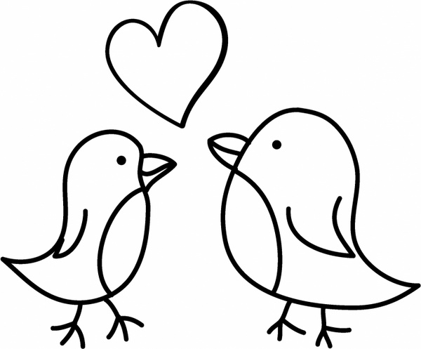600x497 Two Birds Sketch With A Love Heart Free Vector In Adobe - Love Heart Sketch