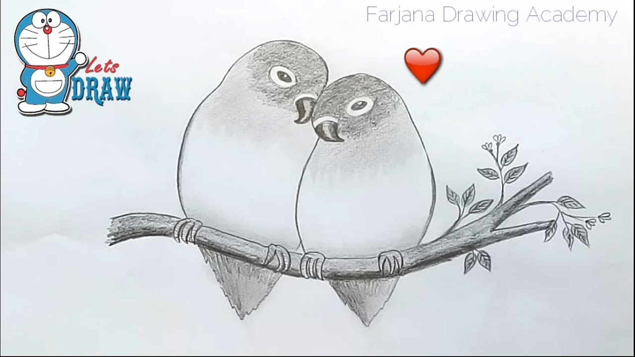 1280x720 How To Draw Two Parrots In Love By Pencil Sketch - Love Pictures Sketch