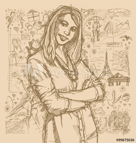 475x500 Sketch Woman With Crossed Hands Against Love Story Background - Love Story Sketch