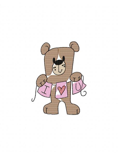 489x640 I Love You Bear Sketch Embroidery Design - Love You Sketch