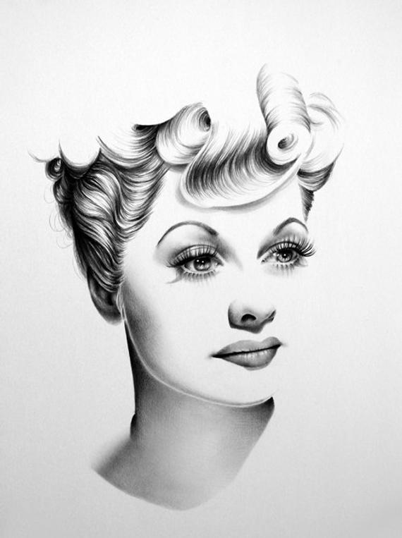 570x763 Lucille Ball Pencil Drawing Portrait Fine Art Signed Print Etsy - Lucille Ball Sketch
