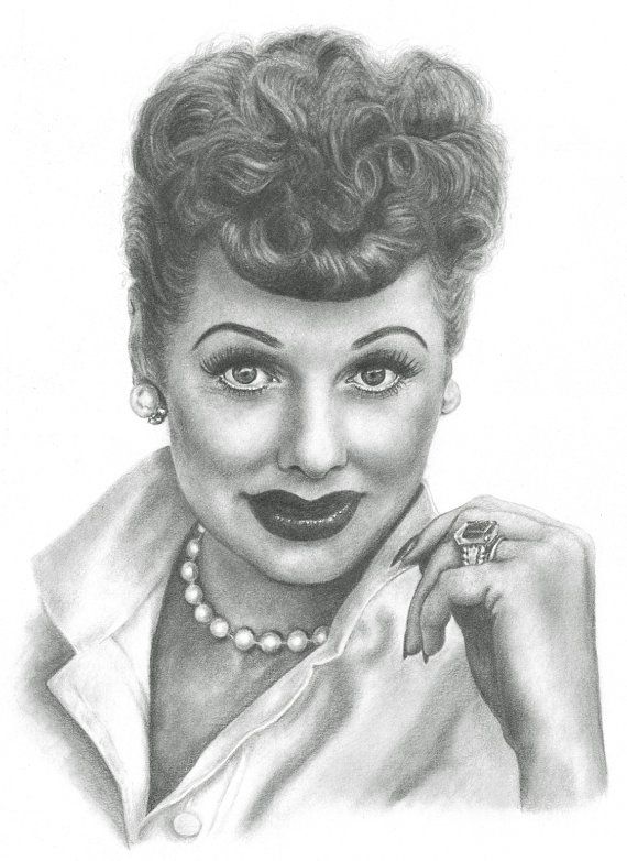 570x782 To Make Pearl Necklace Like Lucille Ball Pencil Portrait Drawing - Lucille Ball Sketch