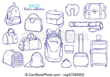 450x316 Hand Drawn Travel Luggage Set. Hand Drawn Travel Luggage Set With - Luggage Sketch