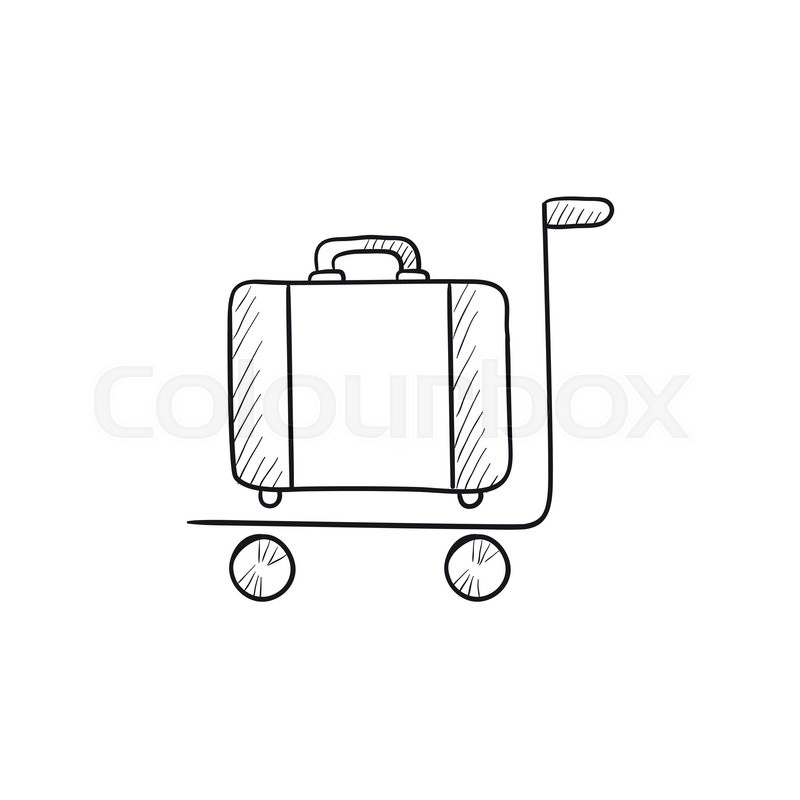 800x800 Luggage On Trolley Vector Sketch Icon Isolated On Background. Hand - Luggage Sketch