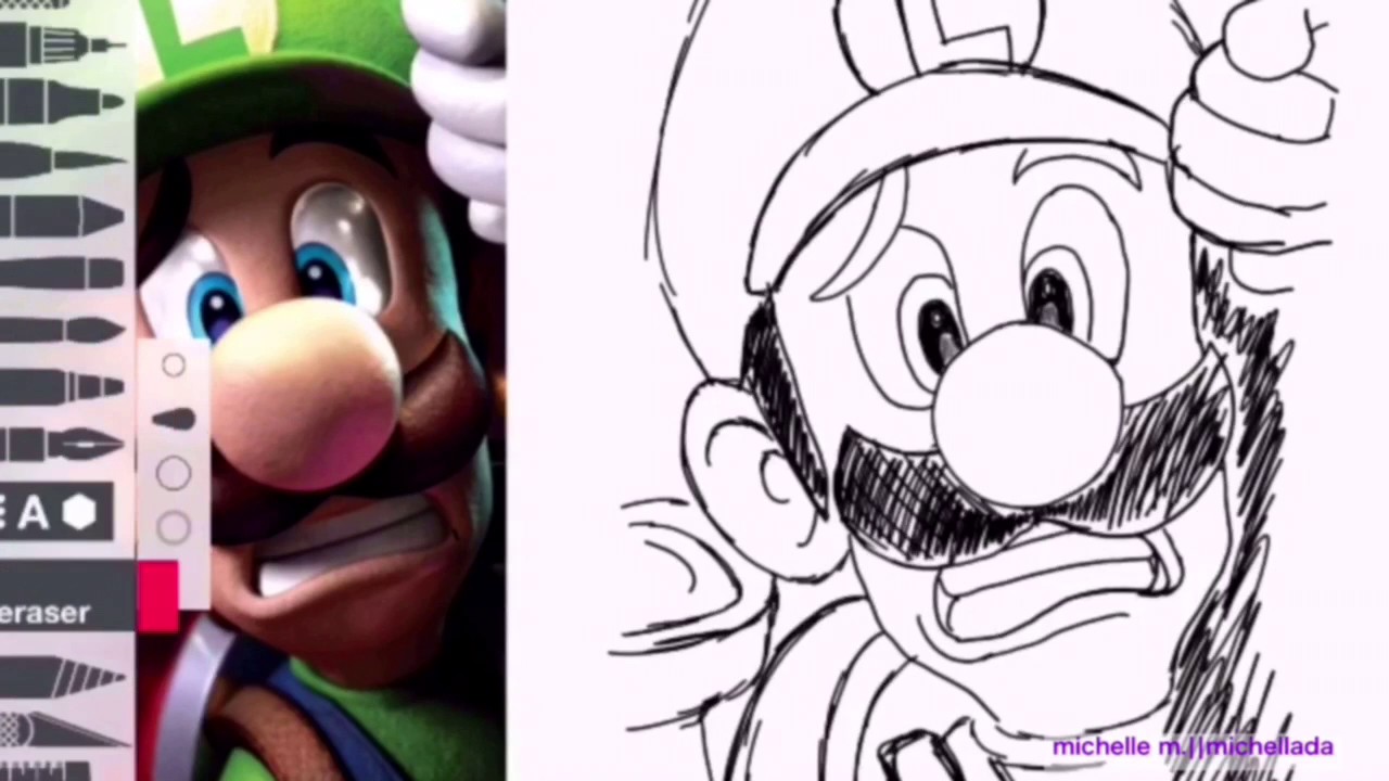1280x720 Luigi Sketch Drawing Digital Luigis Mansion Dark Moon - Luigi Sketch