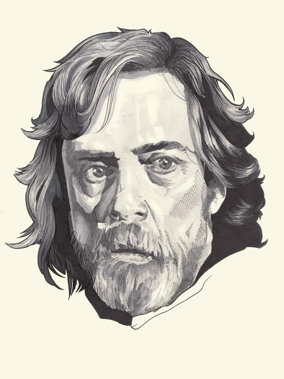 570x760 Luke Skywalker In Star Wars The Last Jedi Original Drawing Etsy - Luke Skywalker Sketch