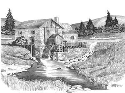 400x297 Lumber Mill Pencil Sketch - Lumber Sketch