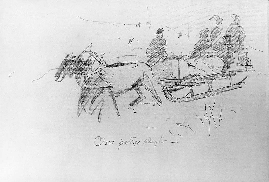 1103x746 Sketch For The Portage Sleigh On A Lumber Road - Lumber Sketch