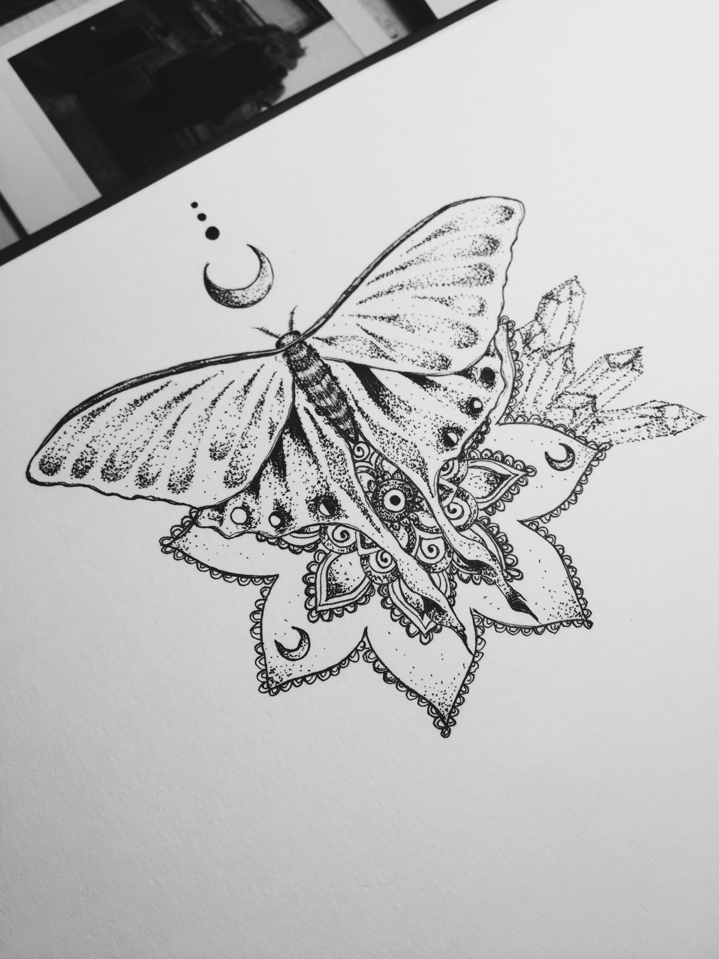 2448x3264 Luna Moth Tattoo Design Mandala Henna Moon Dotwork Crystal Cluster - Luna Moth Sketch