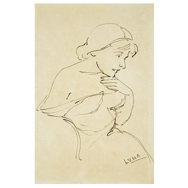 600x600 Juan Luna Sketch Of A European Lady Pen And Ink Drawing By - Luna Sketch