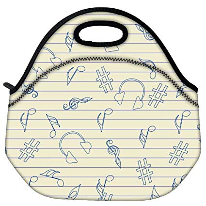425x425 Snoogg Music Sketch Travel Outdoor Carry Lunch Bag Picnic Tote Box - Lunch Box Sketch