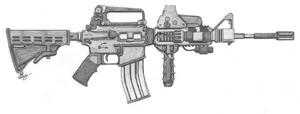 600x229 Image Result For M4 Assault Rifle Drawing Toms Drawings Amp Art In - M4 Sketch