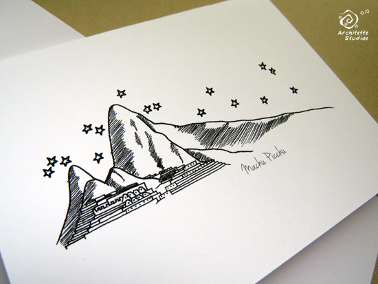 550x413 Machu Picchu Folded Cards - Machu Picchu Sketch