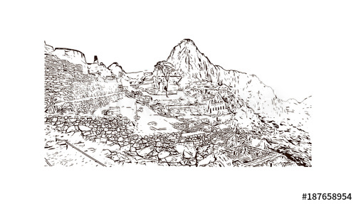 500x287 Machu Picchu, Peru, Landscape, Vintage Engraved Illustration, Hand - Machu Picchu Sketch