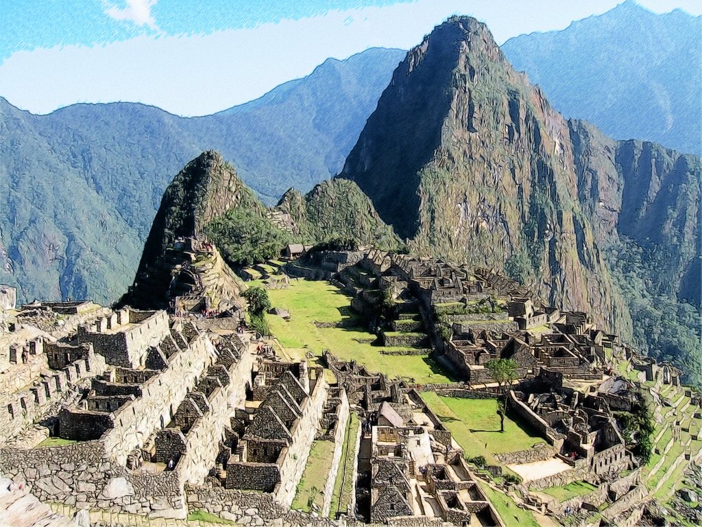1024x768 Machu Picchu 11(Sketch) By T Douglas Painting - Machu Picchu Sketch