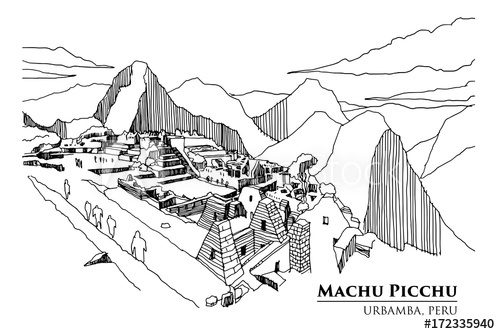 500x334 Perspective Of Machu Picchu, Urbamba Province, Peru, Vector - Machu Picchu Sketch