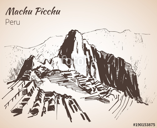 500x409 Ruin Of Ancient Civilization Machu Picchu. Peru, Sketch. Stock - Machu Picchu Sketch