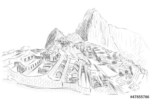 500x332 Vector World Famous Landmark Collection Machu Picchu, Peru - Machu Picchu Sketch