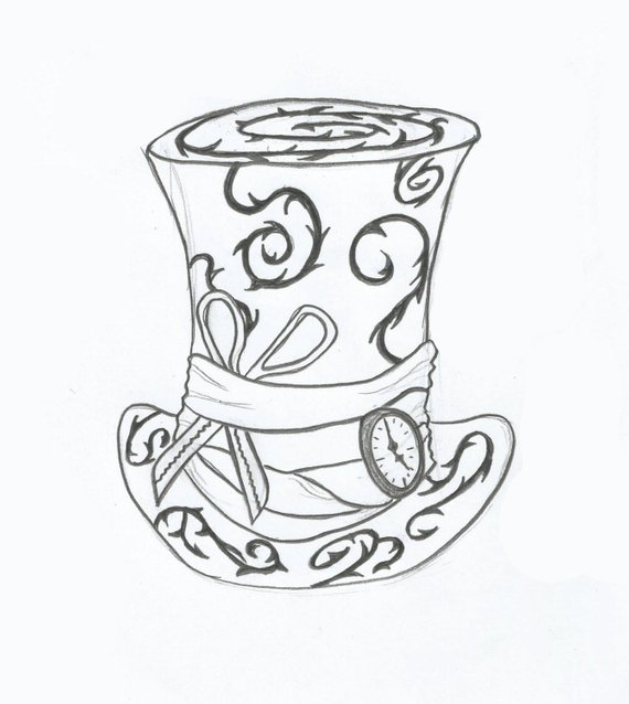570x638 Mad Hatter Hat Illustration - Mad Hatter Hat Sketch