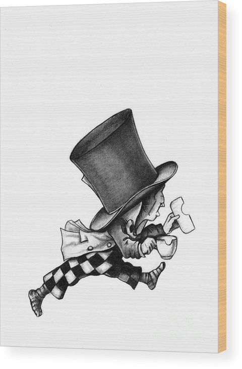480x732 The Mad Hatter No 2 Pencil Drawing Wood Print By Debbie Engel - Mad Hatter Hat Sketch
