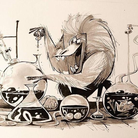 570x570 Inktober Original Sketch Mad Scientist Etsy - Mad Scientist Sketch