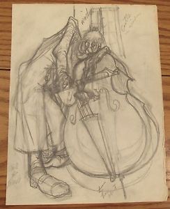 244x300 Original Vintage Illustration Art Sketch Cello Player Mad - Mad Scientist Sketch