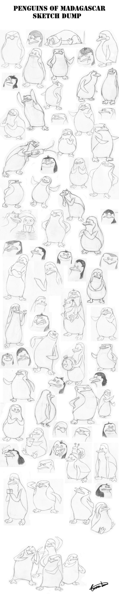 400x2000 Penguins Of Madagascar Sketch Dump By Toondraw - Madagascar Sketches