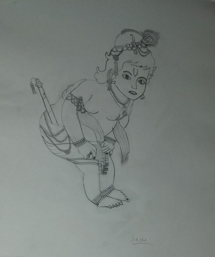 755x900 Lord Krishna Sketch Painting By Artist Sneha Singh - Madhubani Sketches