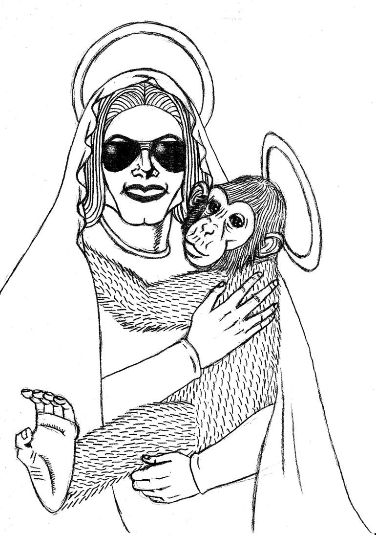 770x1094 Madonna Amp Child (Michael Amp Bubbles) Drawing By Carface - Madonna And Child Sketch