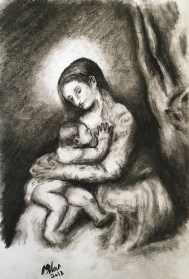 375x552 Madonna And Child Drawing By Mark Alan Saatchi Art - Madonna And Child Sketch