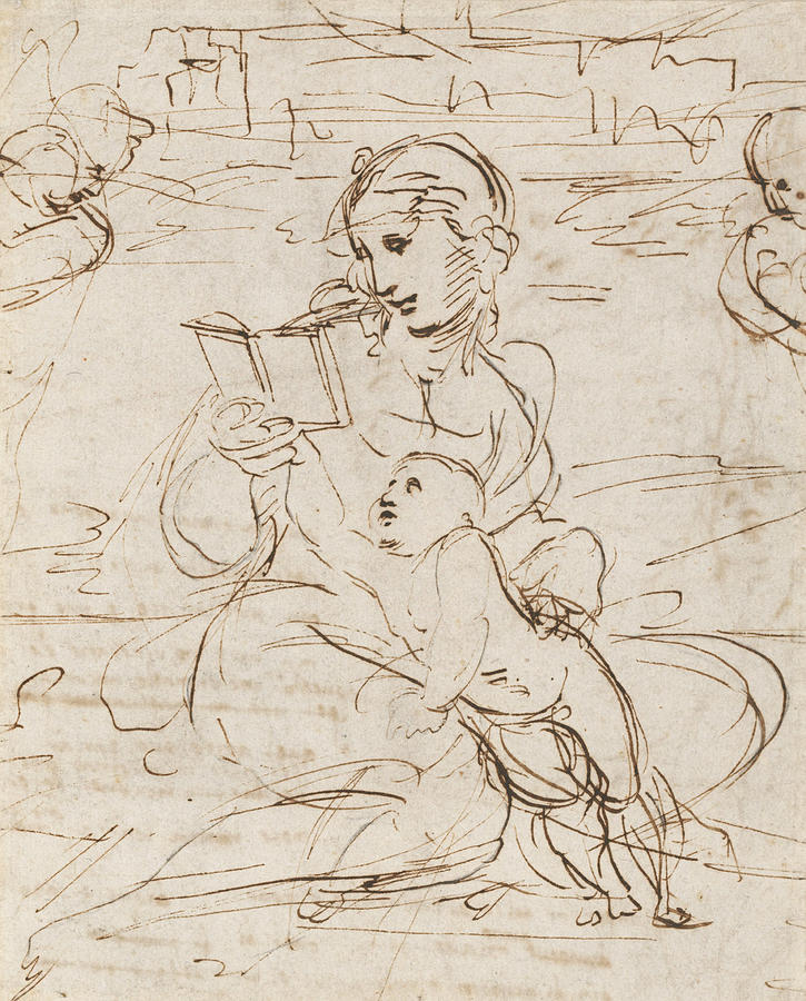 725x900 Reading Madonna And Child In A Landscape Betweem Two Cherub Heads - Madonna And Child Sketch