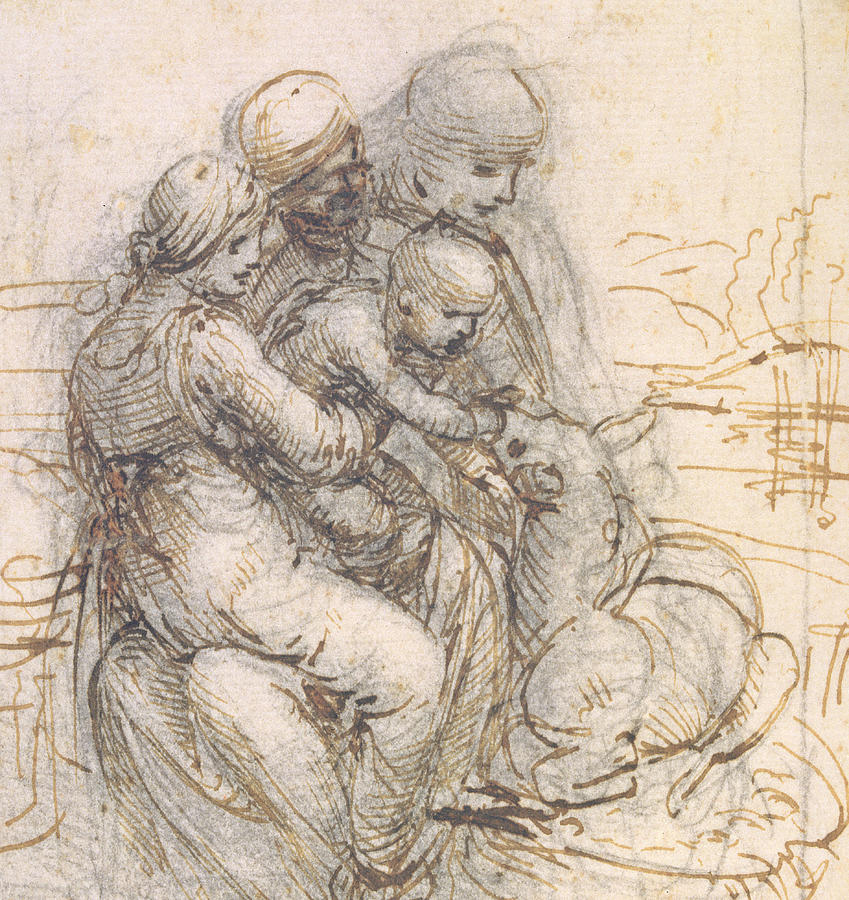 849x900 Virgin And Child With St. Anne Drawing By Leonardo Da Vinci - Madonna And Child Sketch