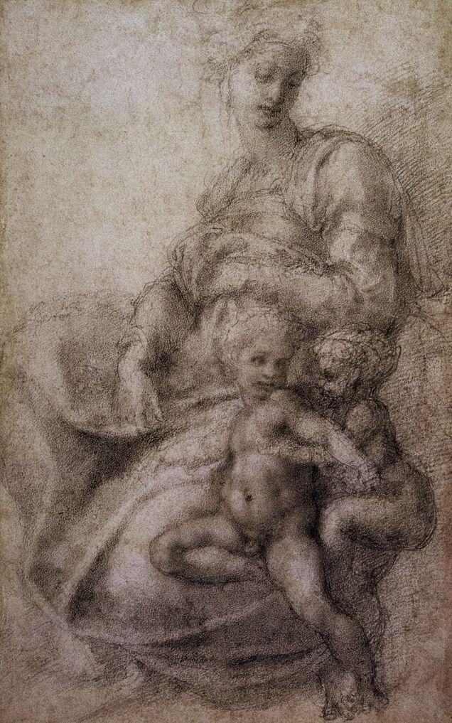 636x1017 Madonna, Child And St.john The Baptist, Michelangelo Buonarroti - Madonna And Child Sketch