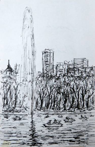 375x580 Lake Of The Casa De Campo De Madrid Drawing By Eustaquio - Madrid Sketch