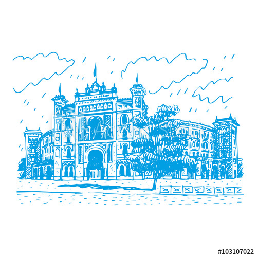 500x500 Las Ventas Bullring In Madrid, Spain. Drawn Pencil Sketch. Vector - Madrid Sketch