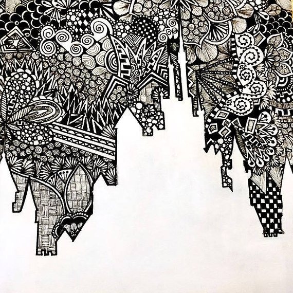 570x570 Magic Kingdom Zentangle Silhouette Sketch On Canvas Etsy - Magic Kingdom Sketch