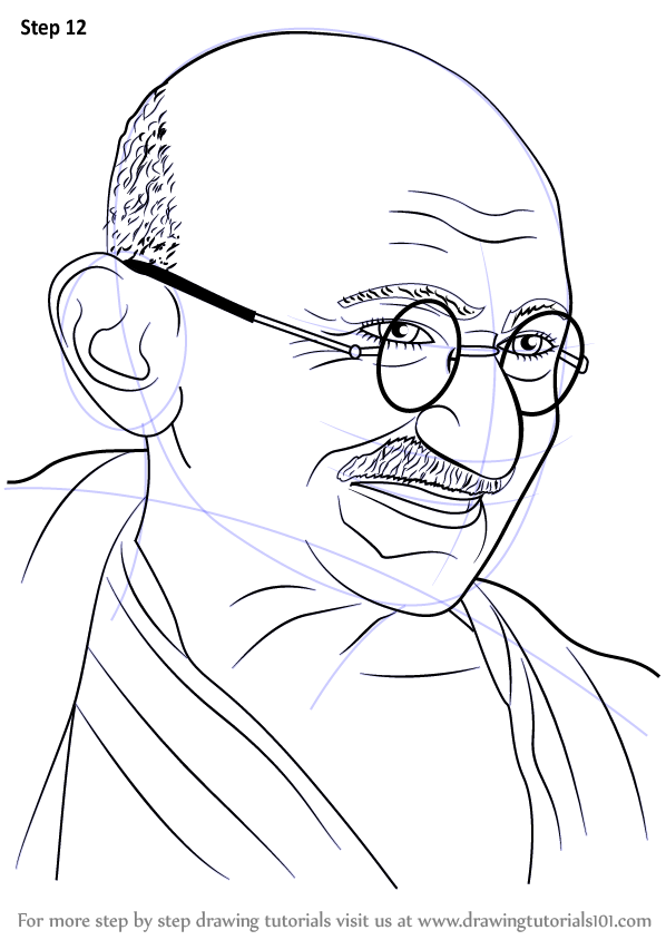 598x844 Learn How To Draw Mahatma Gandhi (Politicians) Step By Step - Mahatma Gandhi Sketch