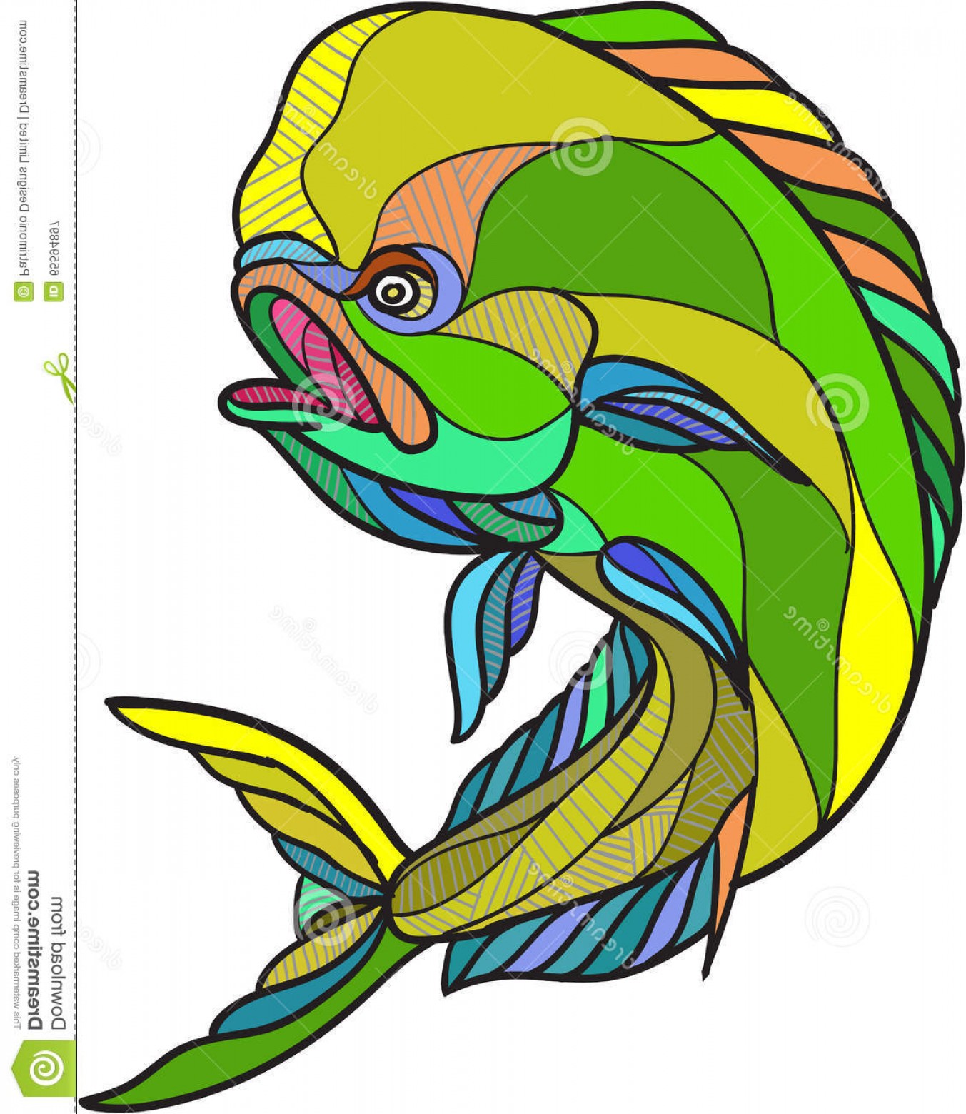 1353x1560 Stock Illustration Mahi Mahi Dorado Dolphin Fish Drawing Sketch - Mahi Sketch